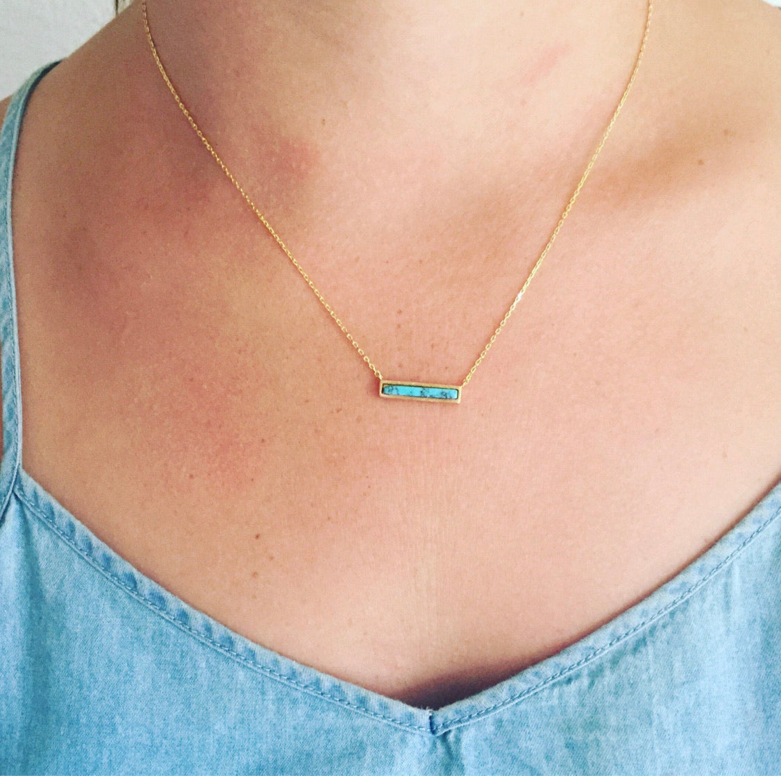 Tiny Turquoise Bar Necklace
