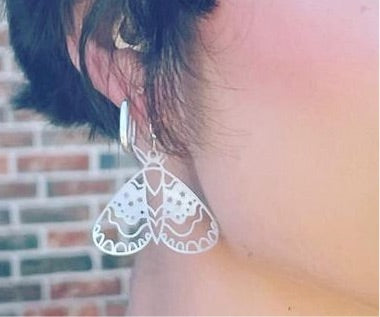 Laser Cut Silver Moth Earrings