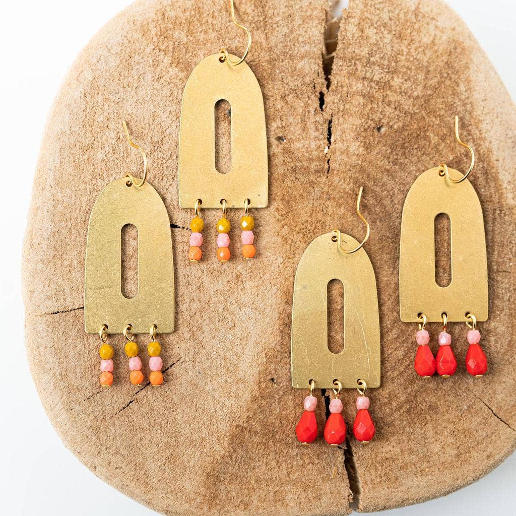 Colorful Brass and Bead Arch Earrings