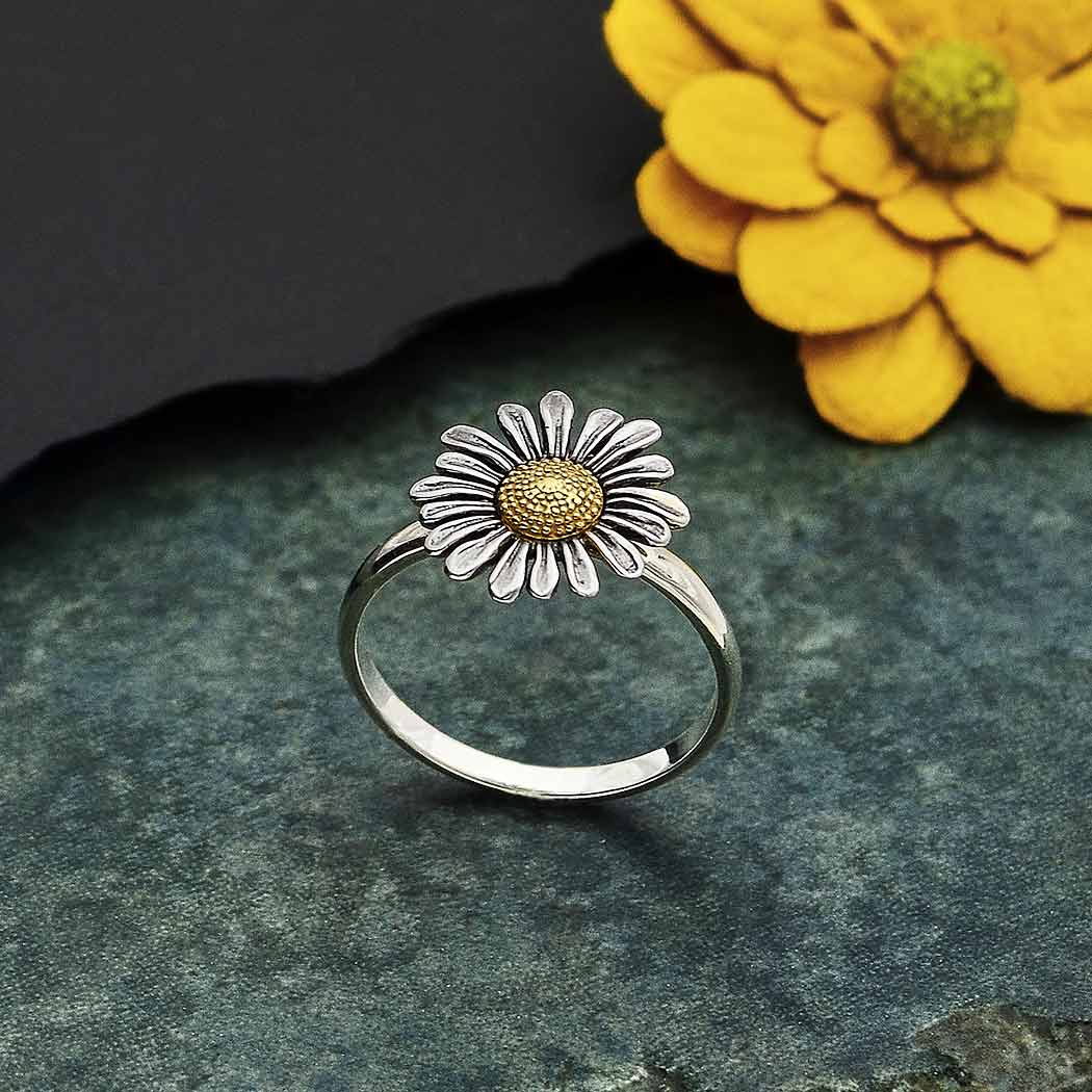 Sterling Silver Daisy Ring with Bronze Center