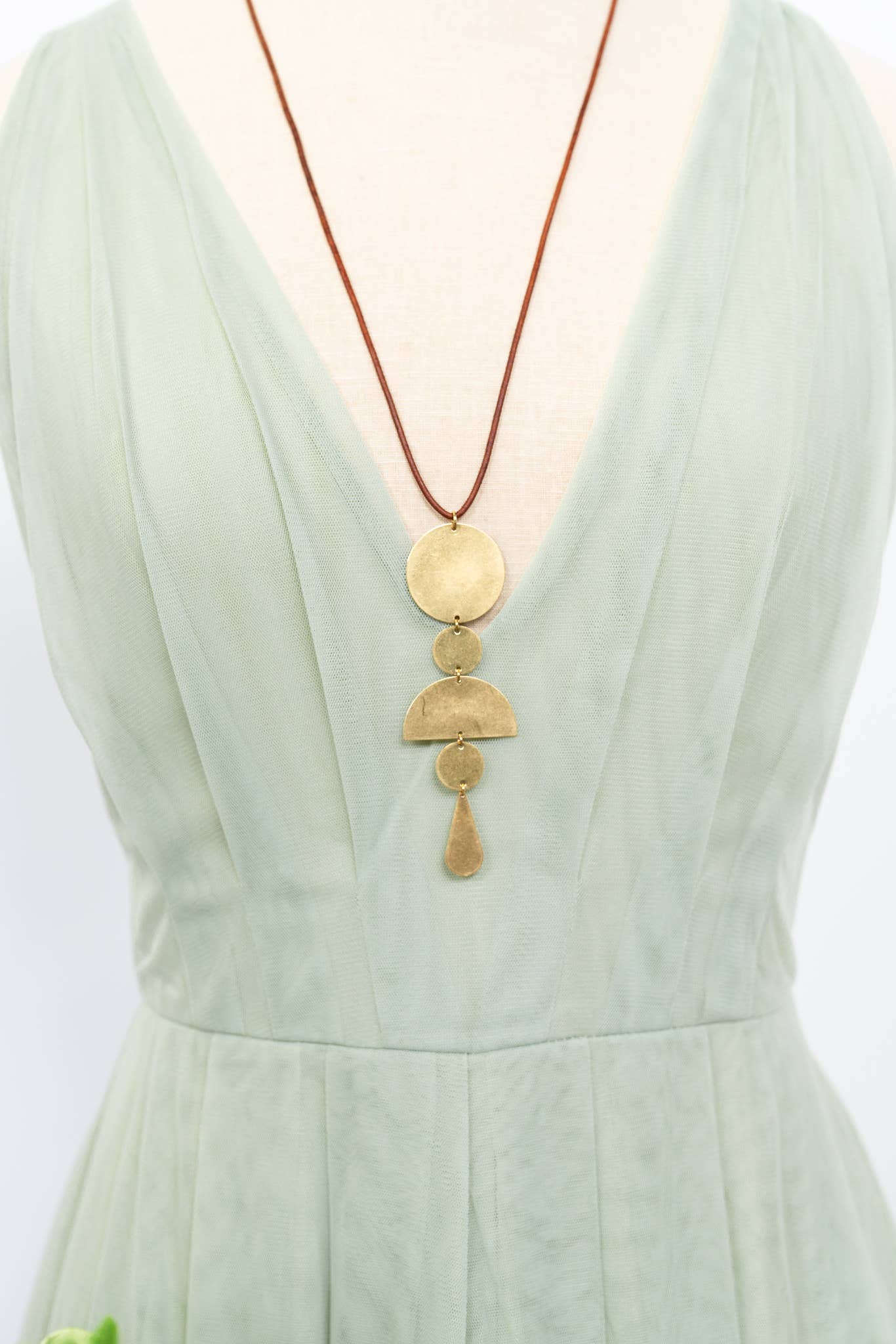Long Brass and Leather Necklace