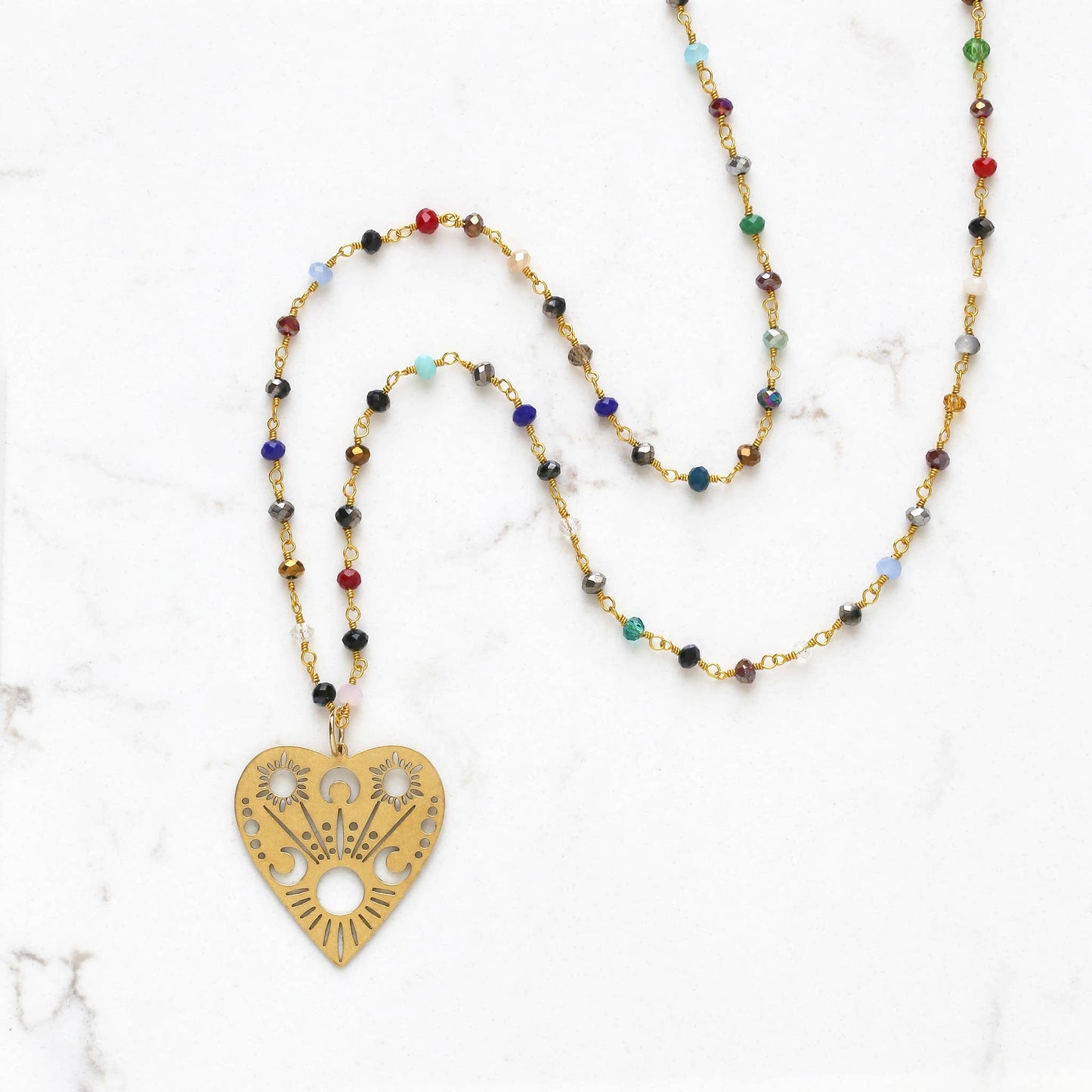 Rosary Stone Celestial Heart Necklace