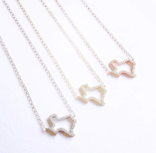 Pave Bling Texas Outline Necklace