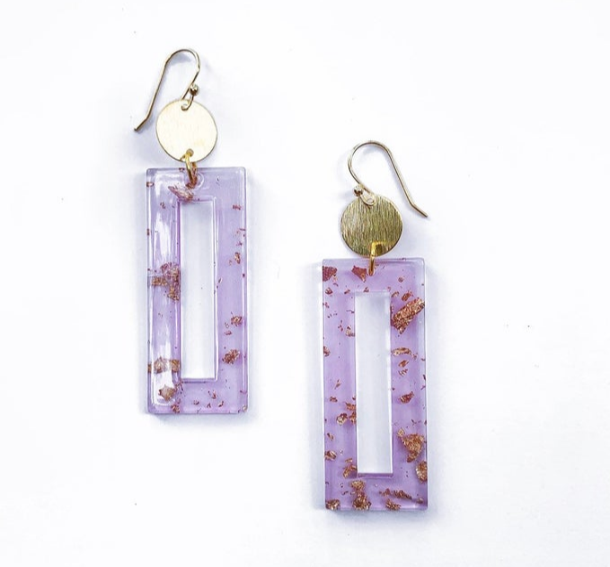 Lilac and Gold Flake Acetate Geometric Earrings