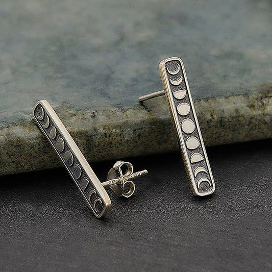 Sterling Silver Vertical Moon Phase Studs