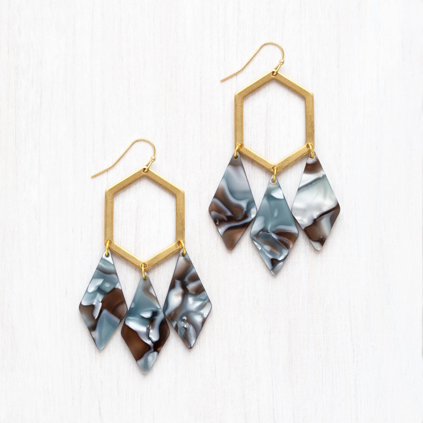 Marbled Diamond Hexagon Dangle Earrings