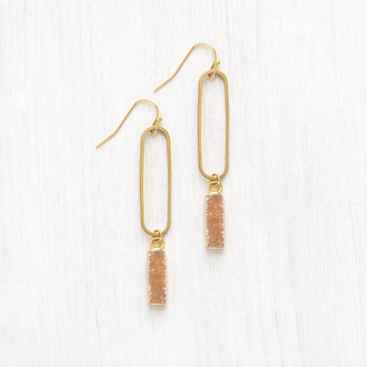 Long Brass Oval and Druzy Rectangle Earrings