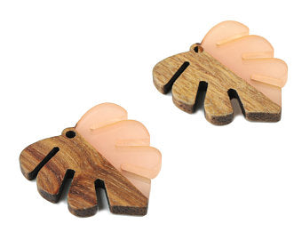 Resin and Wood Monstera Drop Earrings
