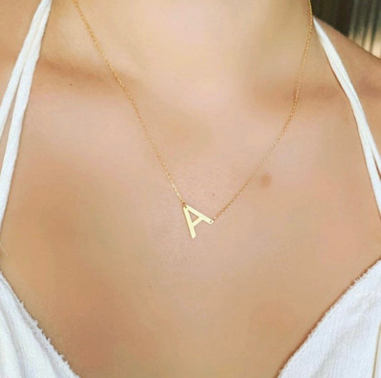 Brushed Gold Sideways Inset Initial Necklace SALE