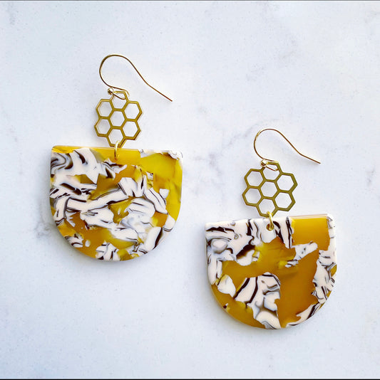 Honeycomb Yellow Acetate Dangle Earrings