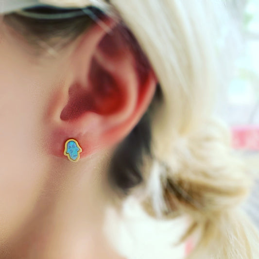 Opal Hamsa Stud Earrings